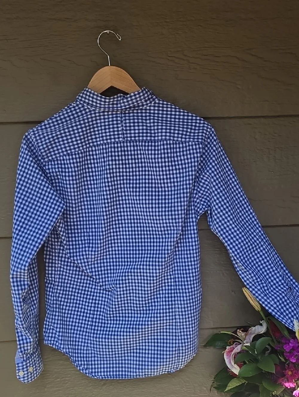 Banana Republic Blue Plaid Custom 078 Wash Shirt Tailored Slim Fit Small S